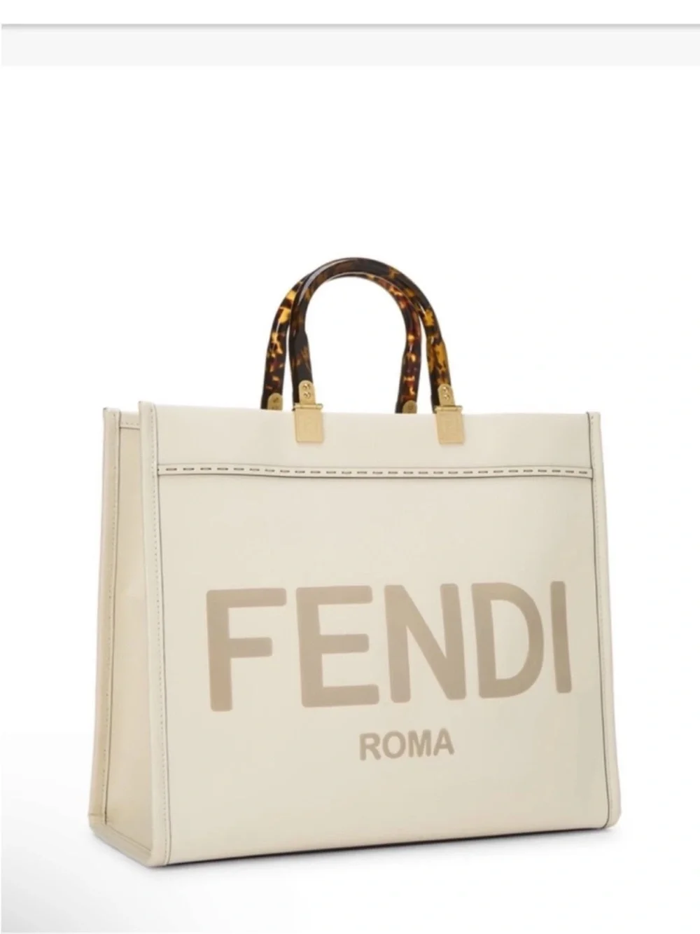Fendi Cream Tote with Tortoiseshell Top Handles